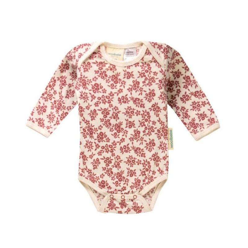 Woolbabe Merino/Organic Cotton Long Sleeve Bodysuit - Natural Rose ...